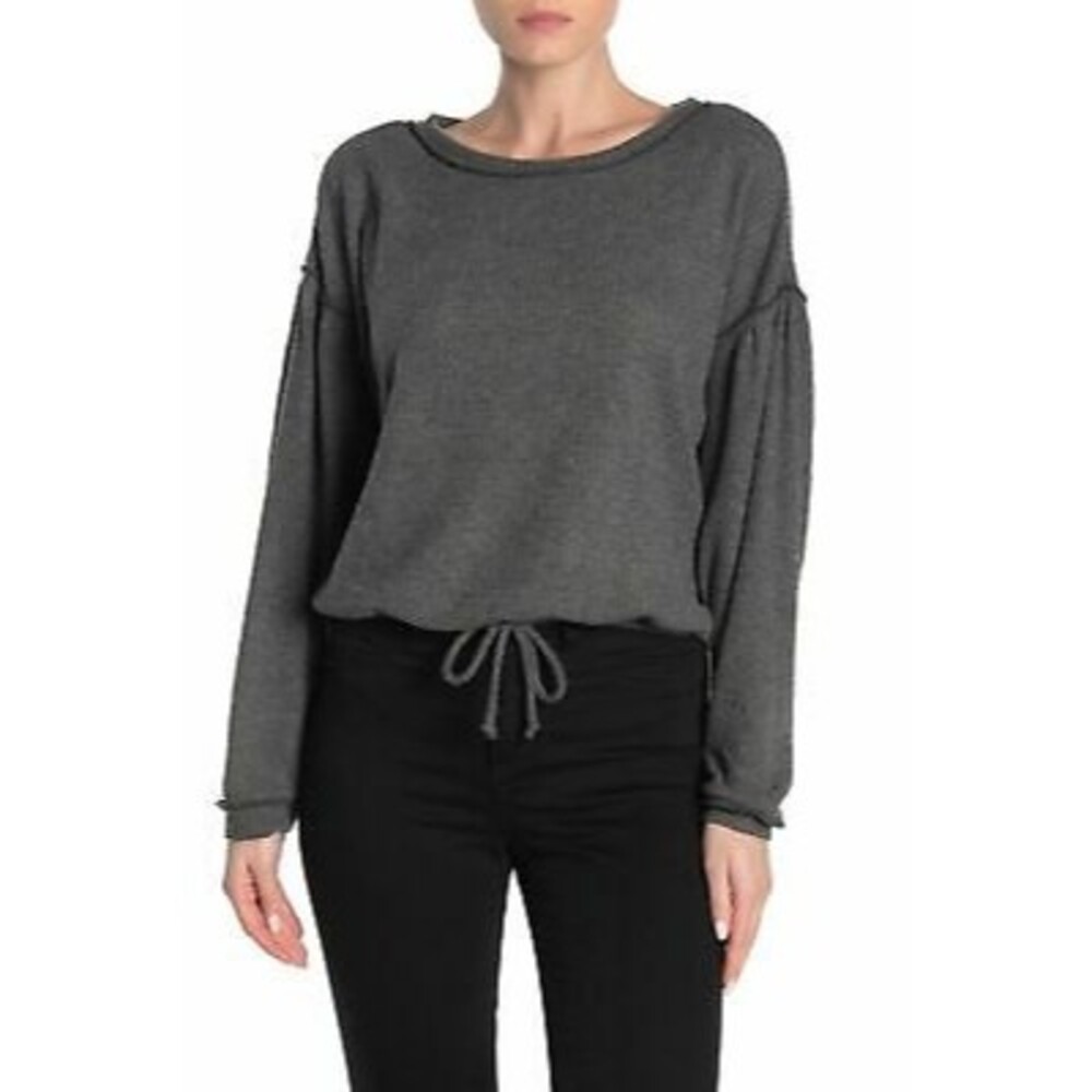 Socialite Tie Front Sweater Size S Waffle Knit Gray Lightweight NWT B49